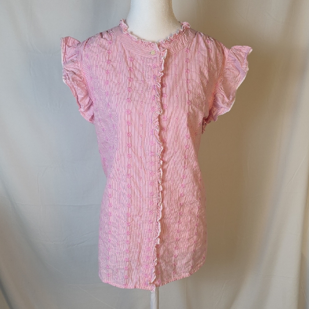 St. Johns Bay Pink Ruffle Sleeve Blouse